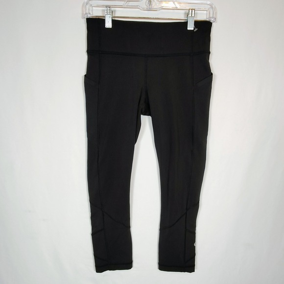 lululemon athletica Pants - Lululemon Crop Leggings Women's 4 Black Speed Up Pockets Yoga Workout NWOT